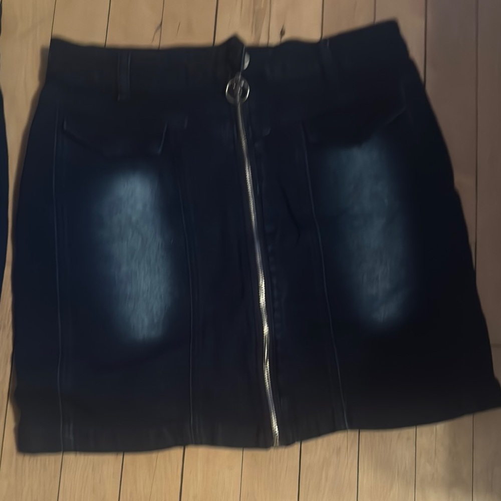 Dark Denim Zip-Front Skirt